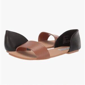 Steve Madden Womens Sidestep Leather Open Toe Ballet Flats Sz 7 Black Tan SP EXC